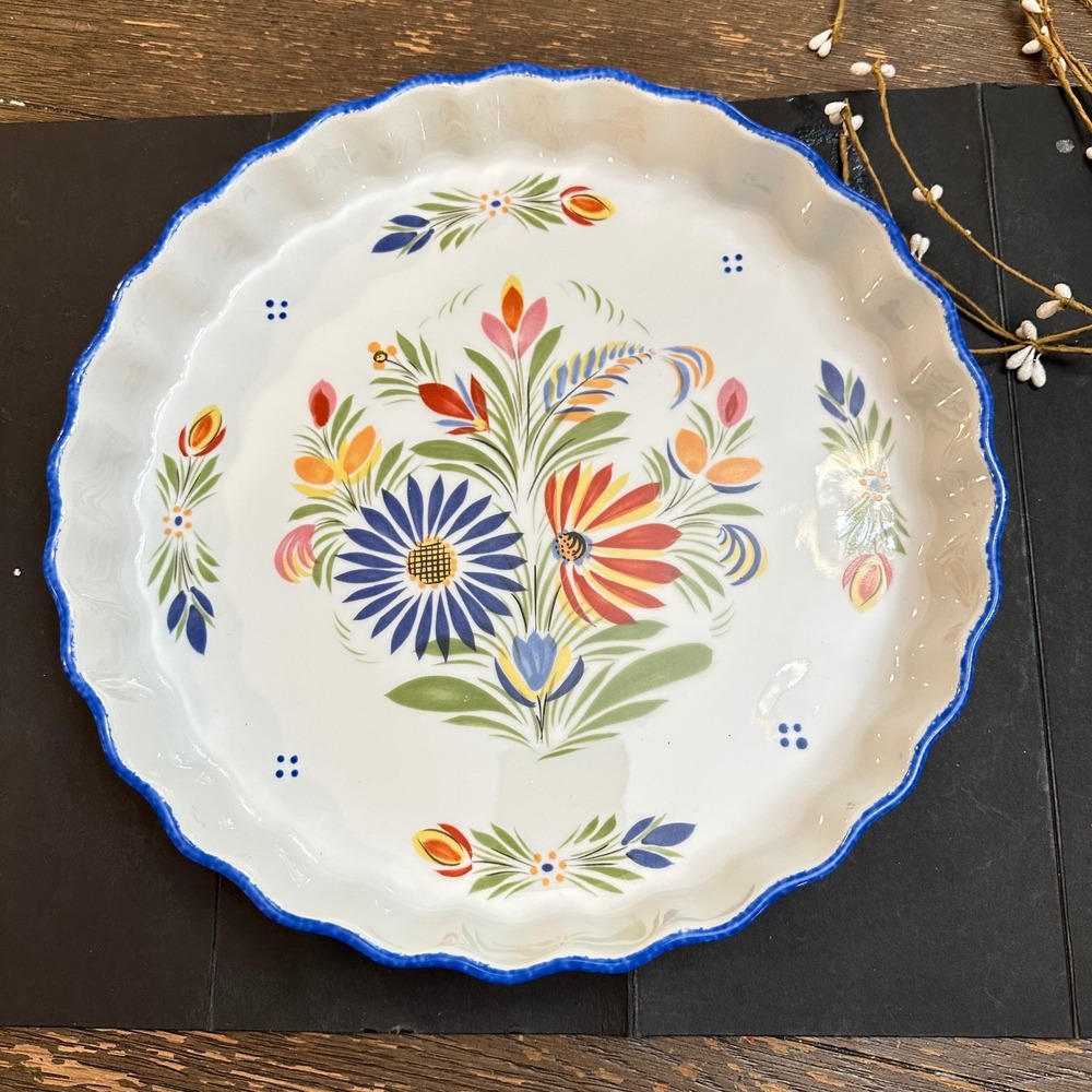 Henriot Quimper Croquet France Pie Plate  Vintage 11.5 inch Round